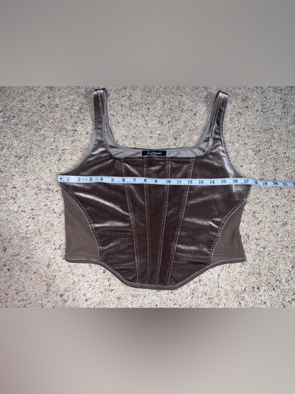 Brown Velvet Corset-Style Crop Top - Picture 3 of 5